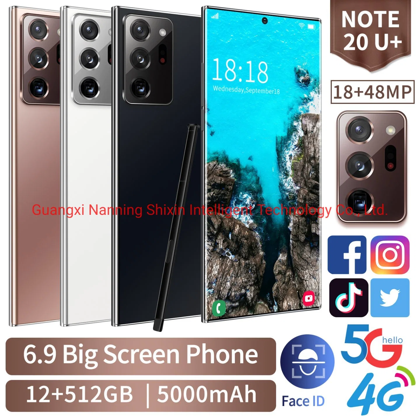 Wholesale/Supplier Note20u+ Global Version Smartphone Amoled Screen Android 10.0 Telephone with Face Unlock 12+512GB Mobile Phone