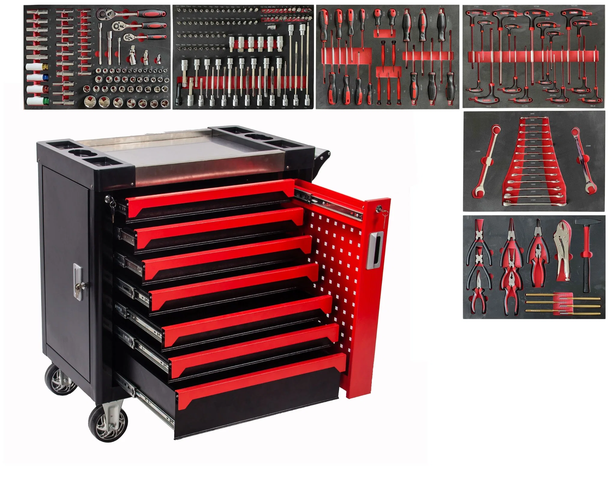258PCS Handwerkzeug Set mit 7 Schubladen Werkzeugschrank für Garage