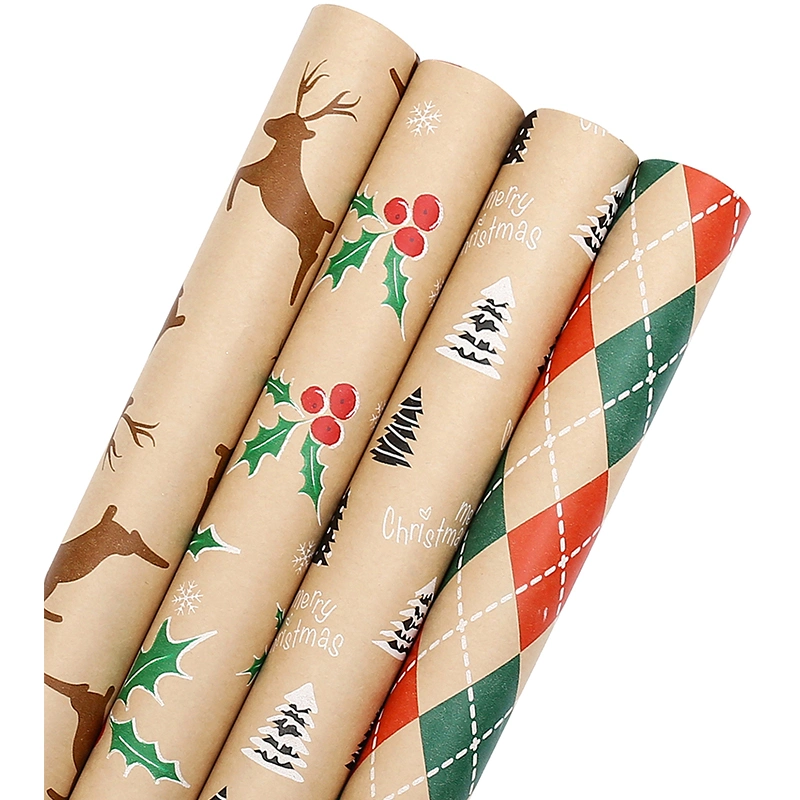 Stock Christmas Gift Decoration China Manufacturer Cmyk Printing Boutique Kraft Wrapping Paper