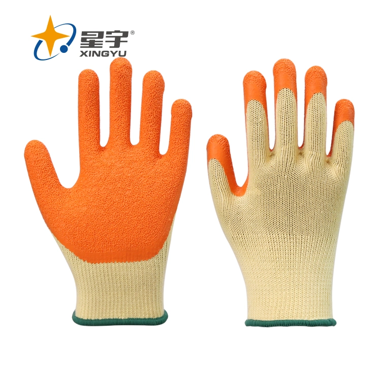 Shandong Working Gloves Manufacturer Cotton Lined Shell Safety Gloves Orange Crinkle Latex Coated Work Gloves