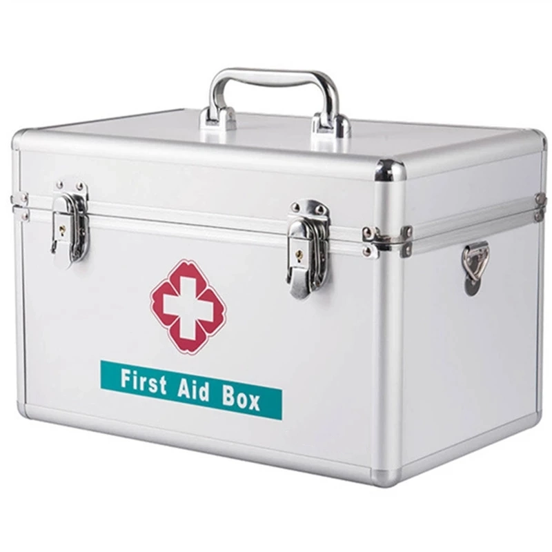 Medical Hard Aluminium Metal First Aid Kit Box Case for Workplace Office Home Empty