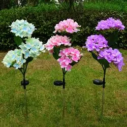 LED Solar Flor Luz Colorful Romantic Simulación Hidrangea forma Flor Patio exterior impermeable Garden Villa Suelo de césped