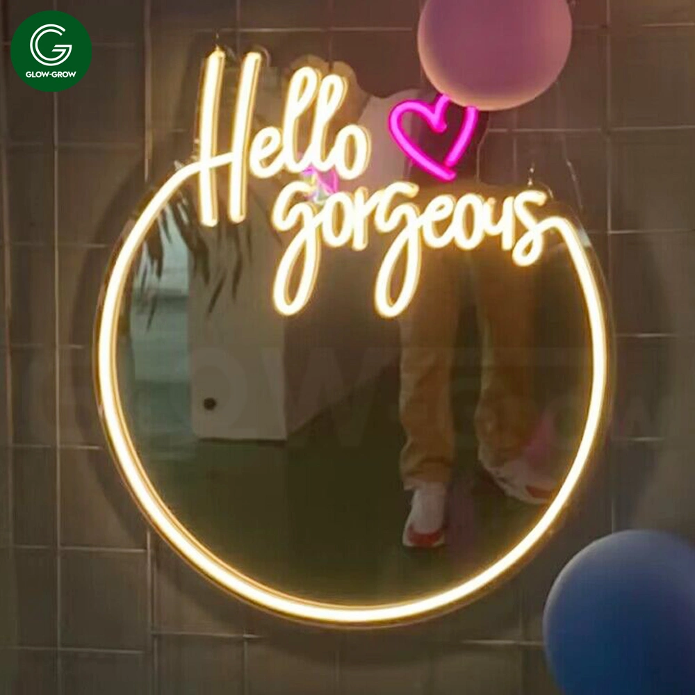 Hello Gorgeous Heart Mirror Neon Sign Custom LED Night Light for Home Bedroom Wedding Wall Shopping Mall Event Decoration