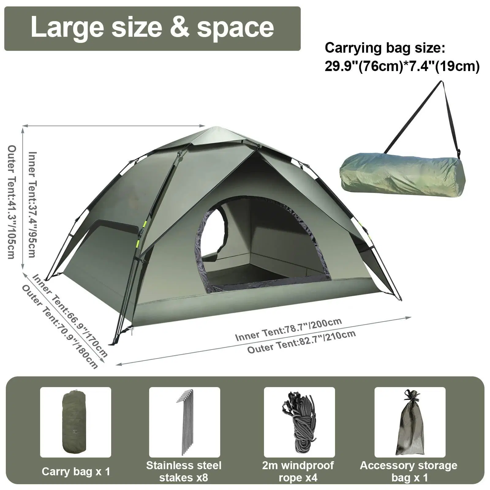 Senderismo Backpacking automático Domo Camping Doble capa impermeable Familia instantánea Pop-up Tiendas