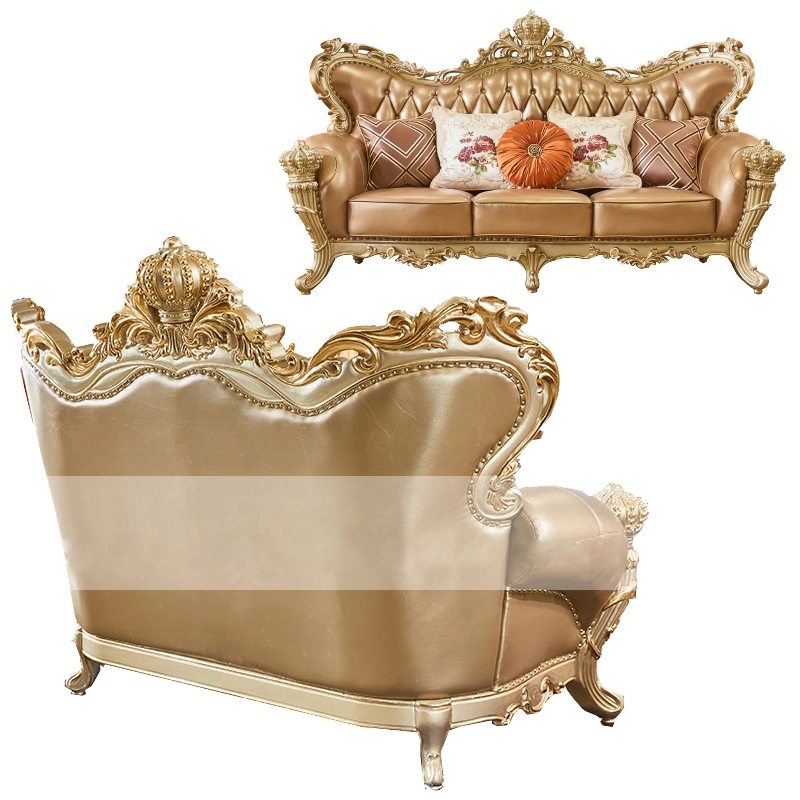 Набор роскошных кожаных диваном из цельной древесины Classic в качестве опции Цвет мебели и кресло для кушетки