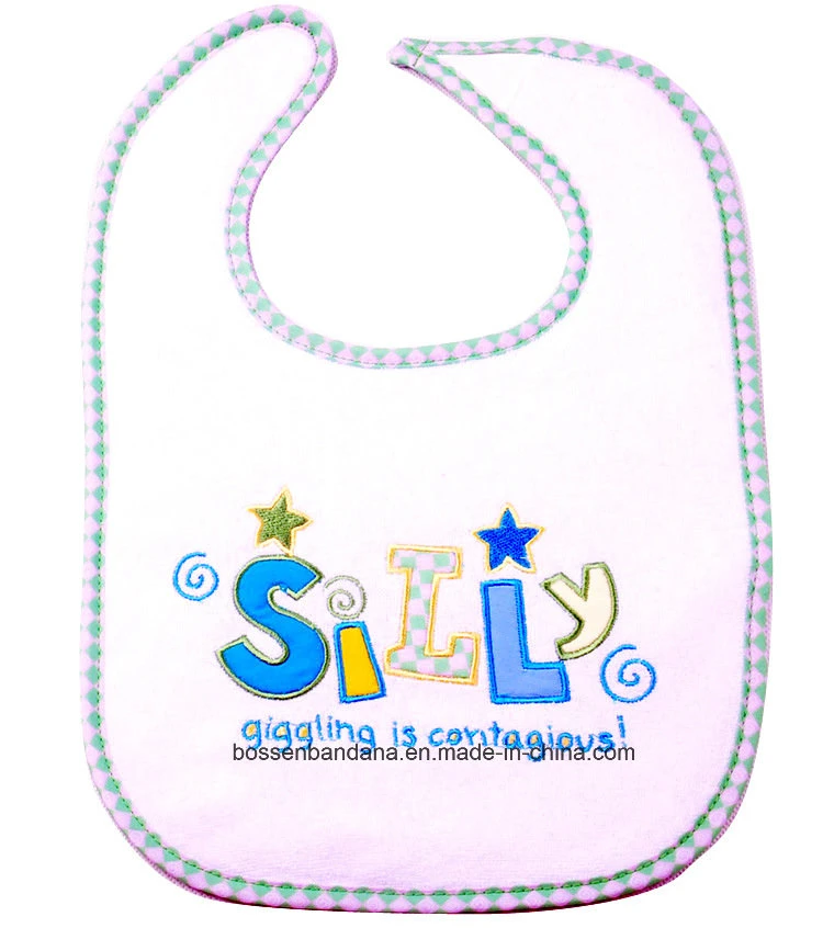 Original Factory Produce Custom Design Embroidered Blue Cotton Terry Knit Baby Saliva Towel Bib