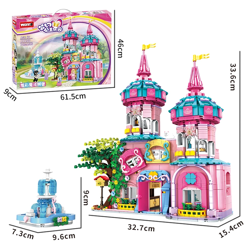 Woma Toys 2022 Christmas Birthday Gifts 1586PCS Girl Castle Villa Fountain Puzzle Assembly Small Brick Building Blocks Set DIY