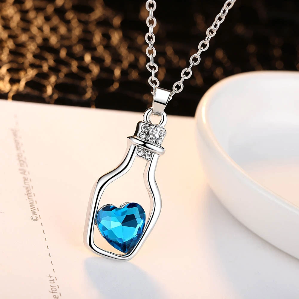 Mode bijoux amant flacon Coloré Collier pendentif cristal pour la Saint-Valentin