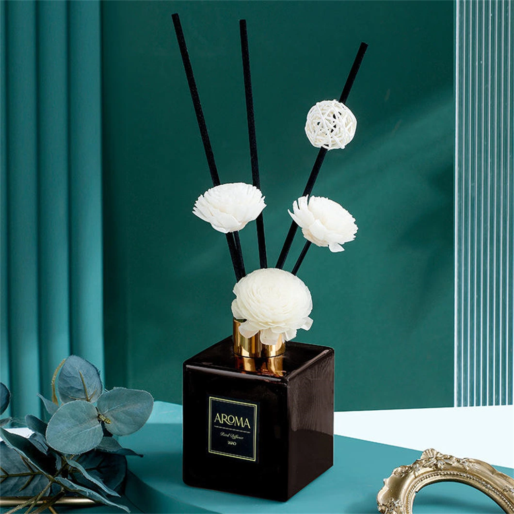 Atacado longo durável Natural Fragrance Reed Diffuser para casa e Férias com caixa de cores e garrafa de vidro