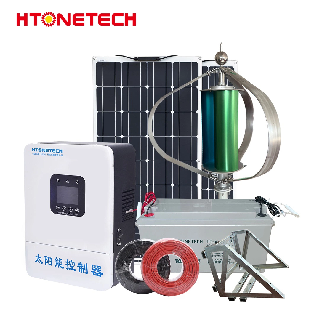 Los paneles solares de cristal Mono Htonetech 250 Sistema de alimentación wsolar 5000W China Aerogenerador 5kw del sistema de generación de energía eólica con el generador eólico cilíndricos