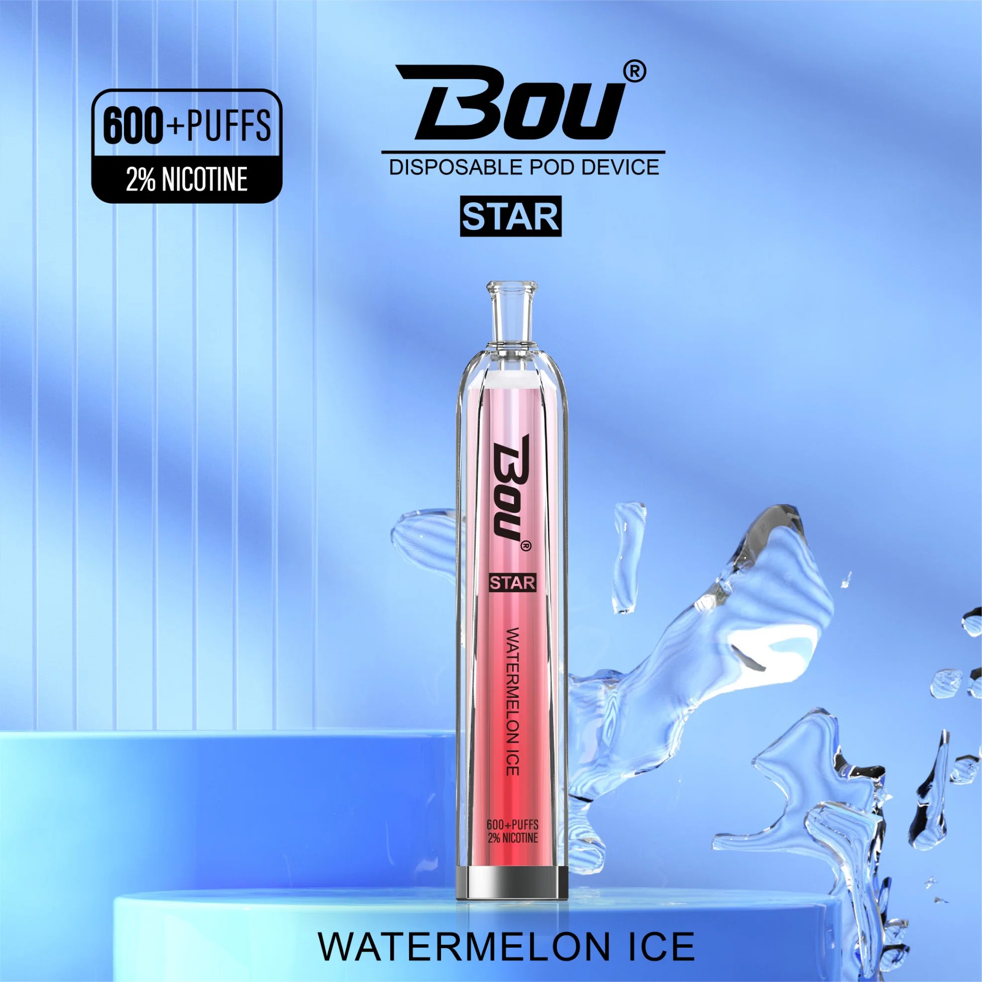 precio de fábrica OEM Bou marca el estilo de Estrella de cristal Venta caliente 600 inhalaciones 2ml e-Liquid Puff Bar