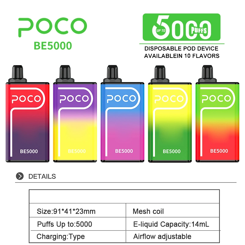 De USA poco Be5000 desechable VAPE Pen Electrónica de malla de cigarro Bobina 5000 Puffs vapor Airflow recargable 14ml 10 Flavors dispositivo E Vaporizadores CIGS originales