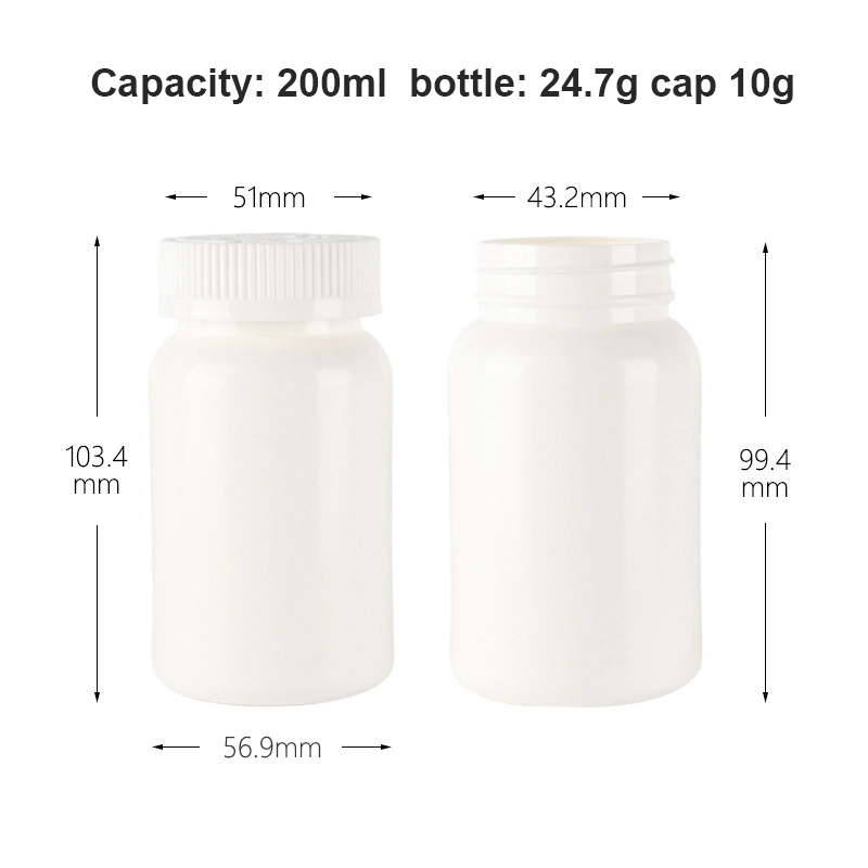 200cc 200ml Pill/Tablets/Cápsula/Vitamina de HDPE con tapa