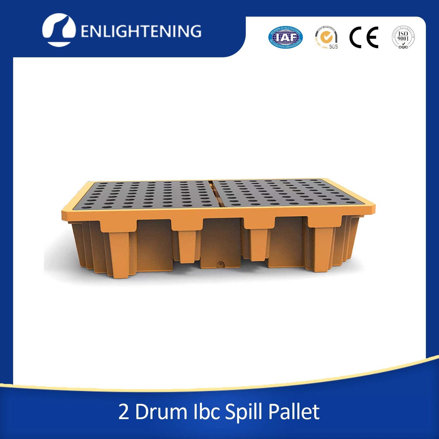 2200X1300X150/500mm High quality/High cost performance  Chemical Industrial Four Way Entry HDPE Plastic 2 Drum Double IBC Bund Spill Pallet