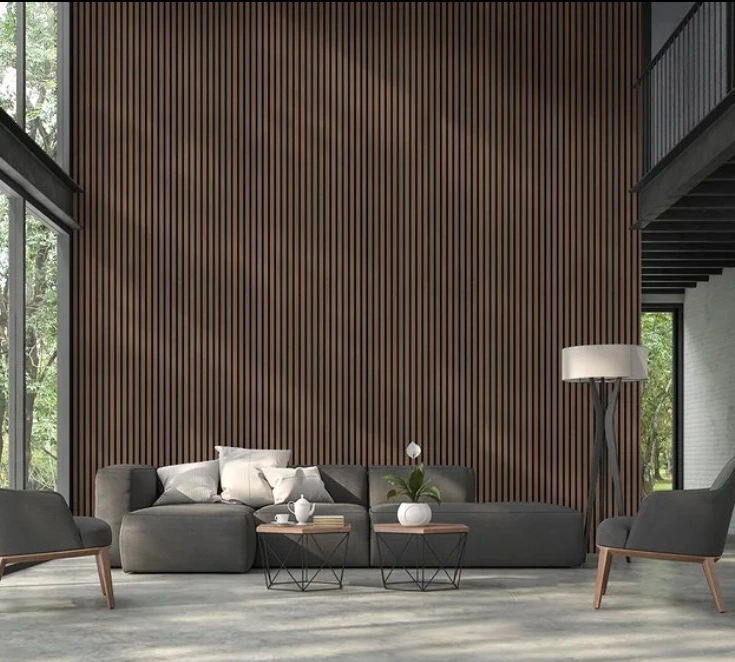 Wall and Ceiling Sound Absorbing Pet Wooden Strip Slatted Acoustic Panels for Studio/Office/Home Decotation