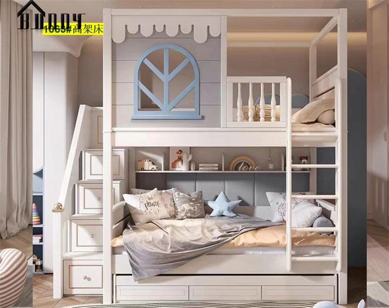 Mobilier de chambre à coucher pour enfants Lit superposé avec toboggan et escaliers.