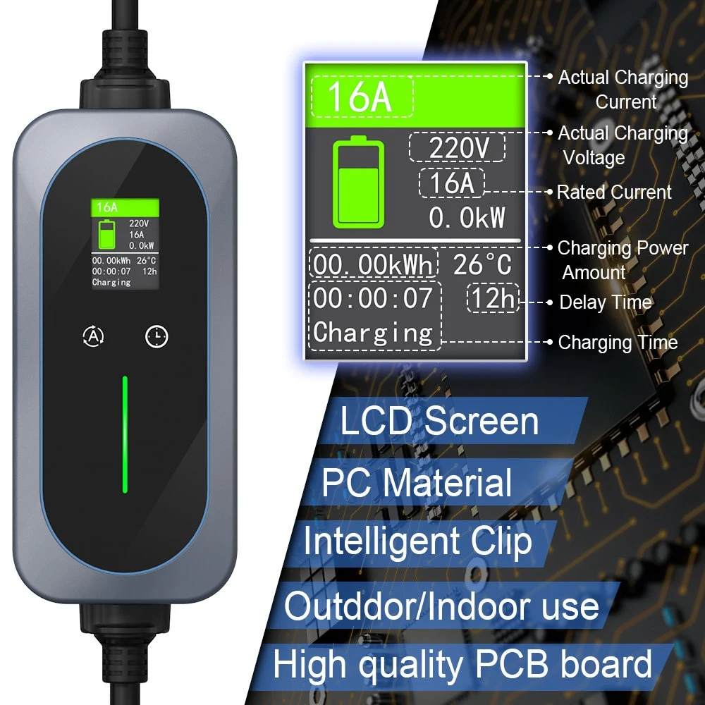 شاحن سيارة كهربائية من النوع 1 AC EV بشاحن بقدرة 16 أمبير مع قابس الشوكو مع تأجيل الشحن