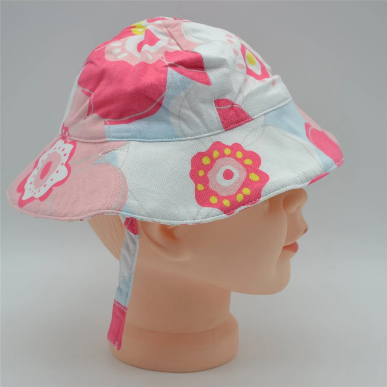 Custom Summer 100% Cotton Cartoon Flower Beach Outdoor Kids Children Short Brim Bucket Hat Cap for Young Baby Girl