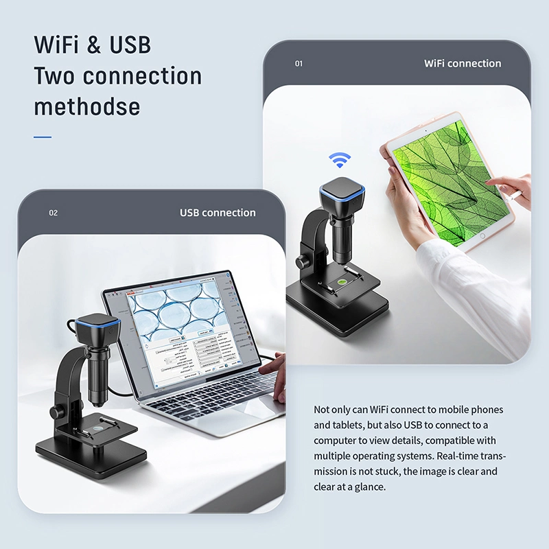 Dual Lens WiFi Digital Microscope 50-2000X Cell Microscope 5MP Microscope Camera Video for Science Observing Coin PCB Plants