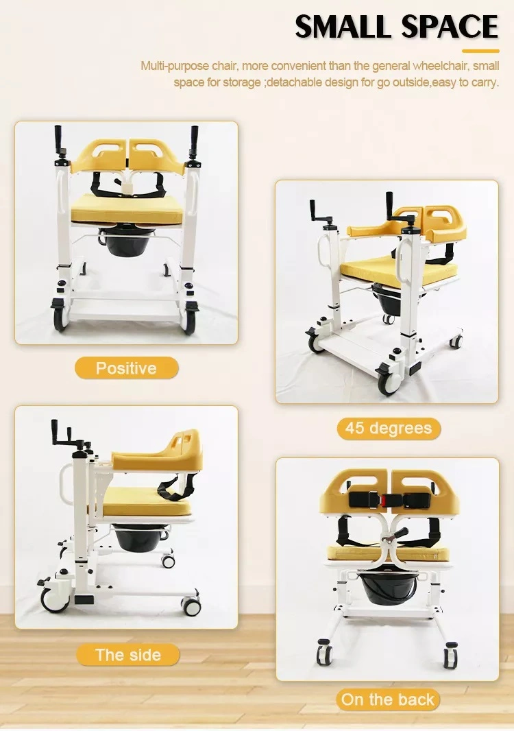 Chaise de transfert de patient pliante en aluminium avec commode, chaise de transfert multifonctionnelle pour les soins infirmiers, fauteuil roulant manuel de transfert.