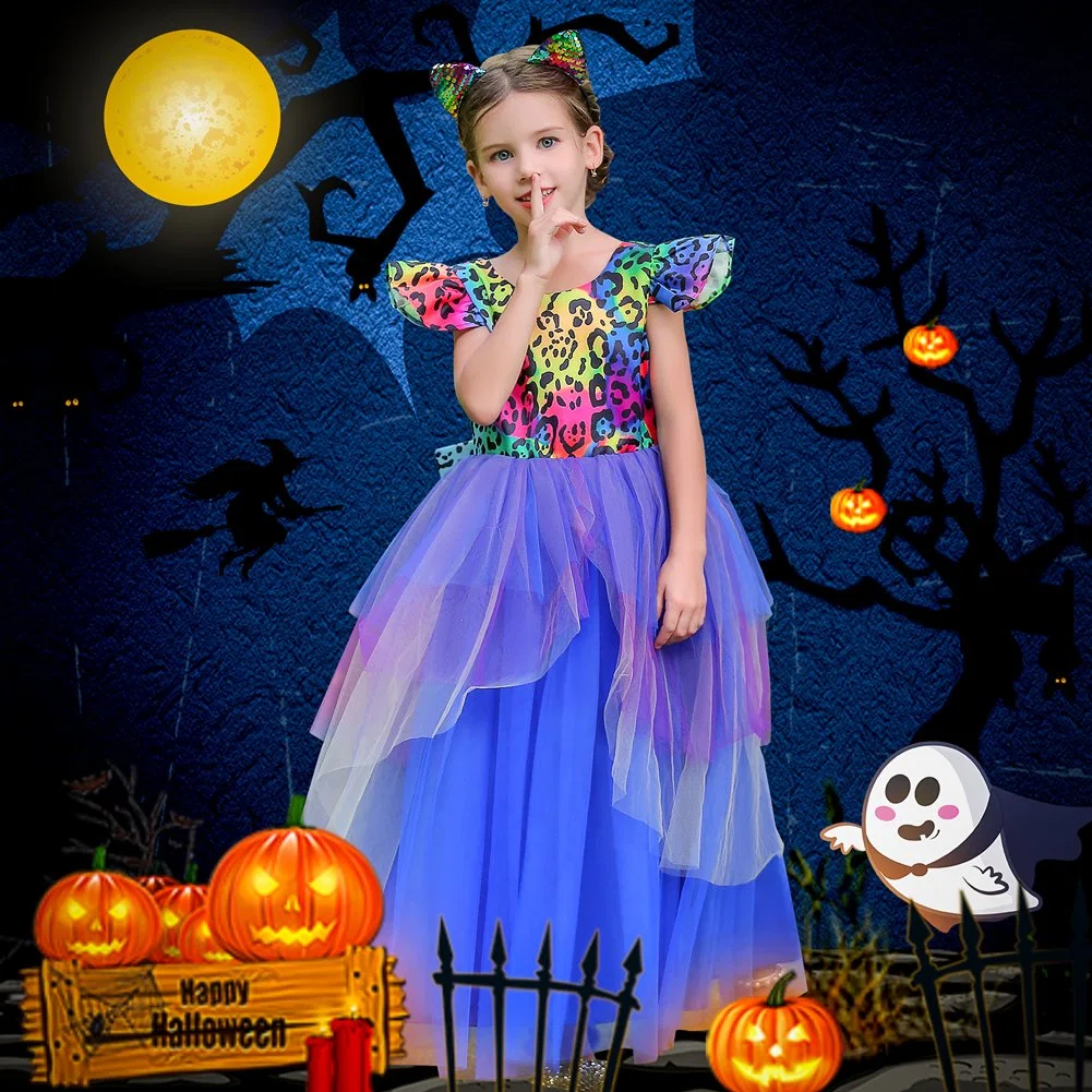 Ropa de Halloween para niños Hermosos vestidos para niñas con lazo Diadema de pelo Vestidos de noche para niños Ropa de fiesta