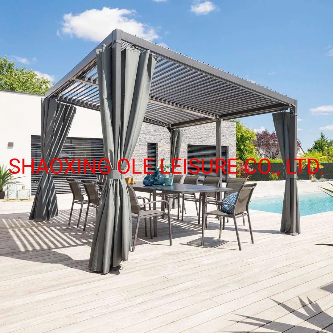 New Design Outdoor Garden/Party/Camping/SPA/BBQ Furniture Pergola Aluminium Outdoor Gazebo with Awning Cover Electric Open Patio Roof Louvred Remote Control