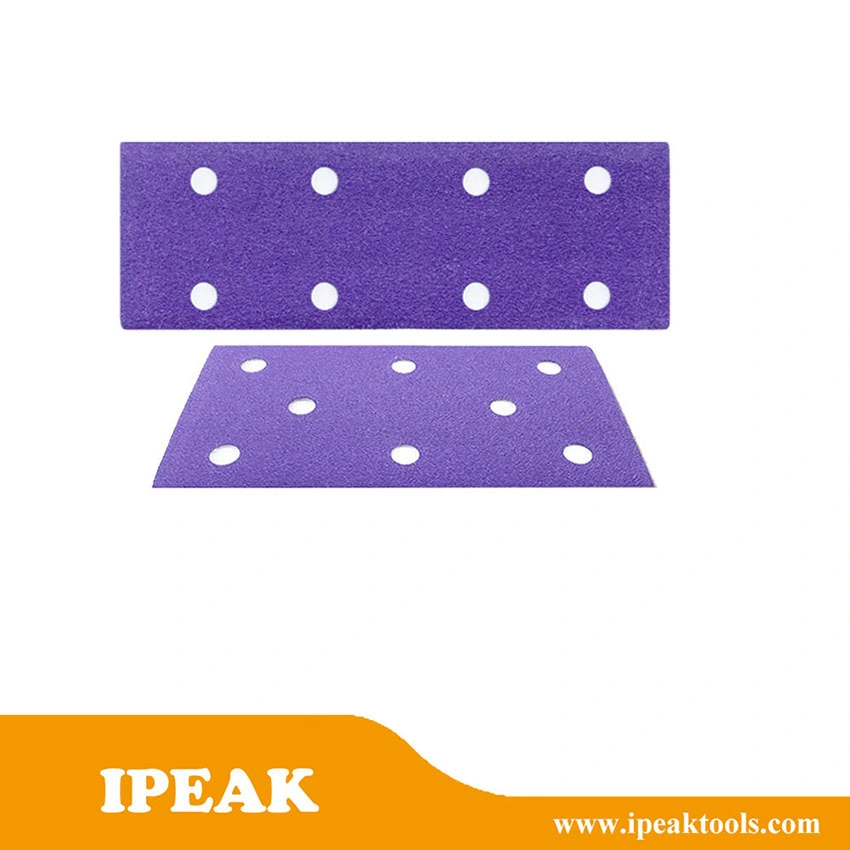 China fábrica 180 * 95mm poliéster apoio animal de estimação Roxo cerâmica revestido abrasivo Disco de lixa para disco de lixa para pintura de polimento e esmerilagem de viaturas Com 8 Hokes