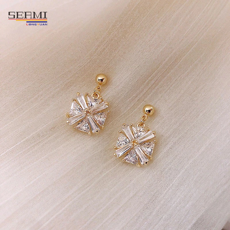 Fashion S925 Silver Needle Geometric Diamond Earrings Jewelry