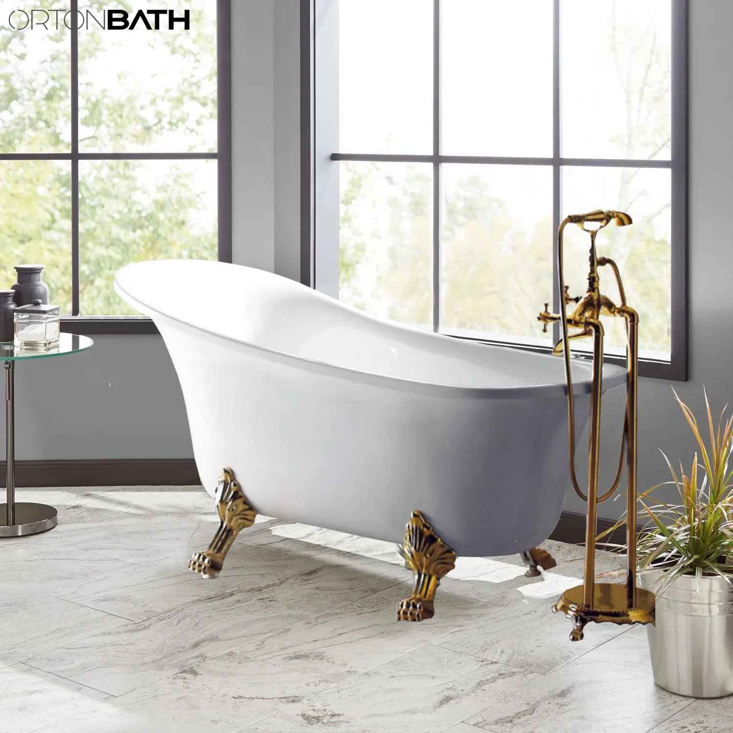 Ortonbath Gold Clawfoot Erwachsene freistehende Whirlpool-Badewanne aus Acryl Badewanne Freistehende Kunststoff Sanitärkeramik Badewanne Badewanne Badewanne