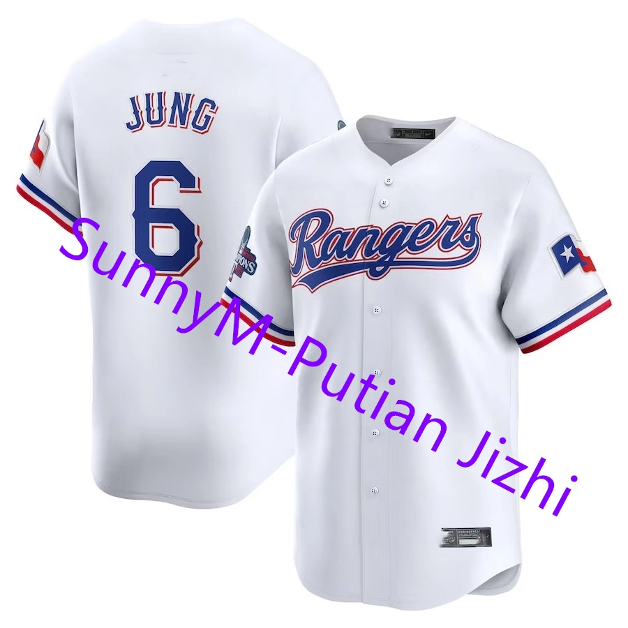 Maillot limité des champions de la série mondiale 2023 à domicile des Texas Rangers de Marcus Semien en blanc pour hommes en dropshipping en gros.