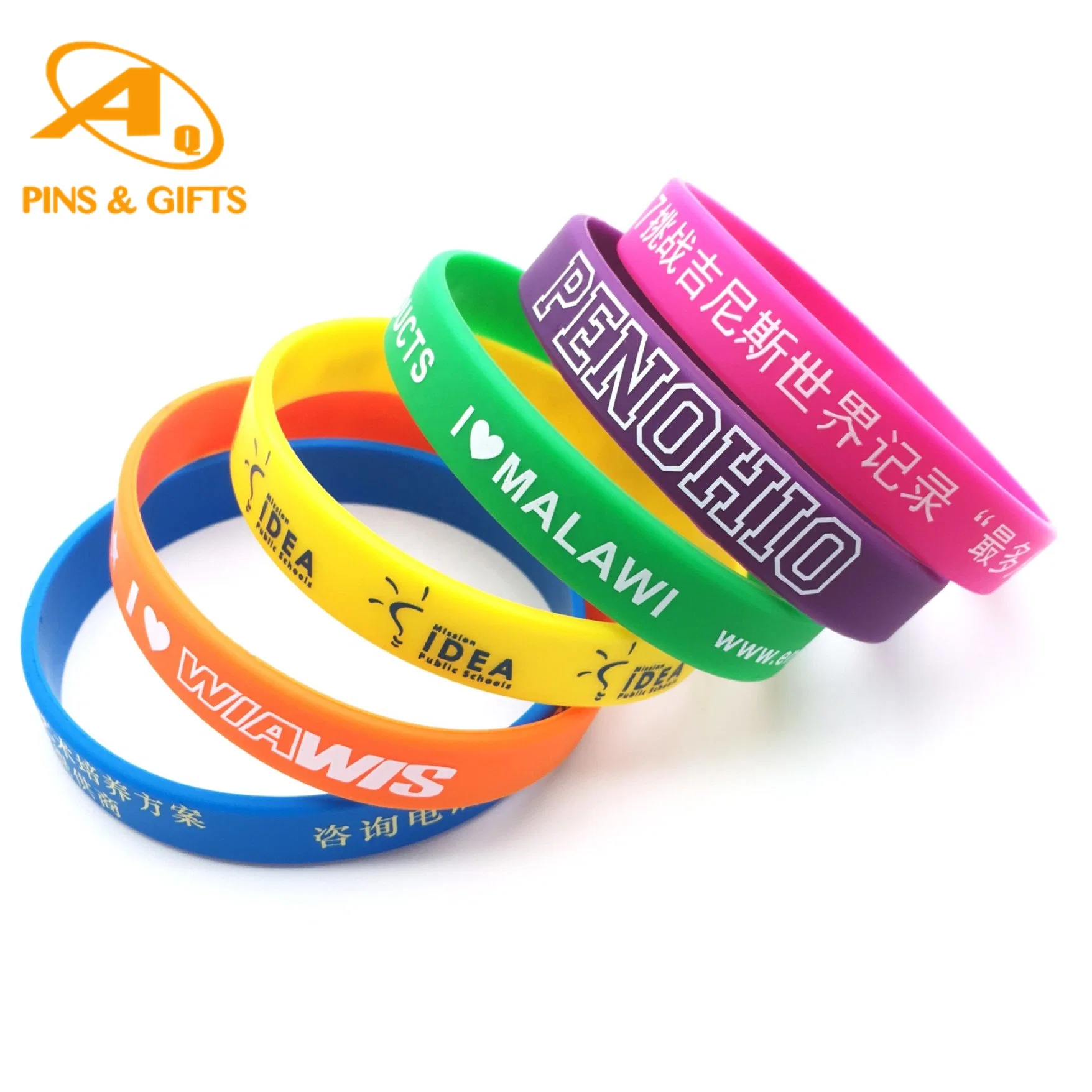 Segmented Customized Sports Wrist Supports Bangles and Rubber Debossed with Infill Promotional Silicone Bracelet