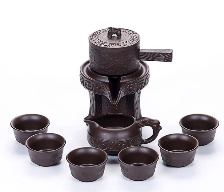 OEM High-End Classical Purple Sand Rotatable Automatic Tea Set