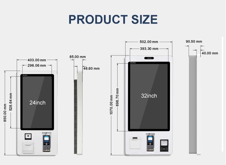 32 Zoll Automatische Bestellung Self-Service Touchscreen Ticket Bill Bezahlkiosk mit Thermodrucker LCD-Touchscreen-Monitor