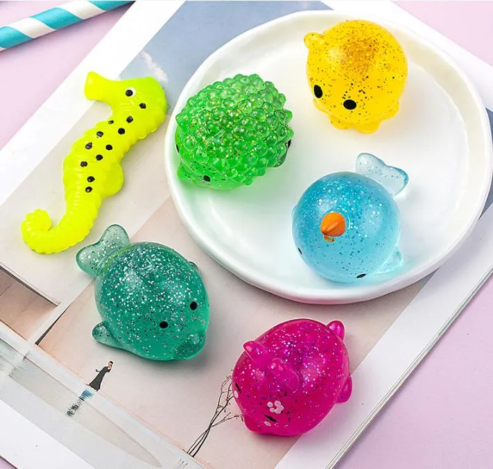 Enfants Enfants de gros de TPR Stress soulager Squeeze jouet oeuf de Pâques cadeau de remplissage de paillettes de lapin Squishy jouets pour enfants Mochi