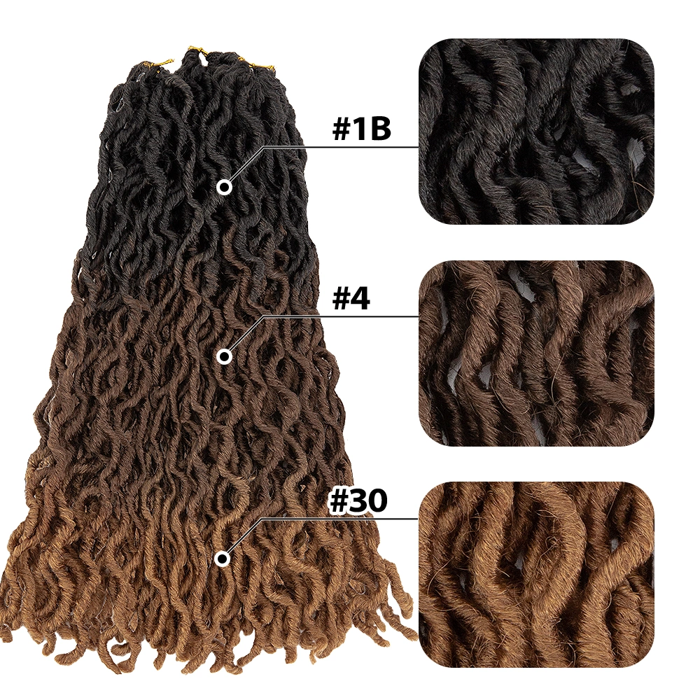 Gypsy Locs Häkelgottheit Faux Locs Ombre Curly Wavy Locs Twist Flechten Haarverlängerungen Dreadlocks Haar 18 Zoll für Flechten