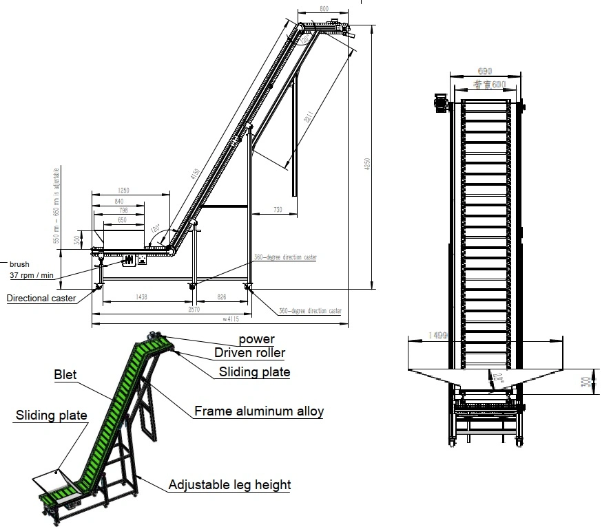 Bifa Adjustable Height Feeder Inclined Belt Conveying Equipment