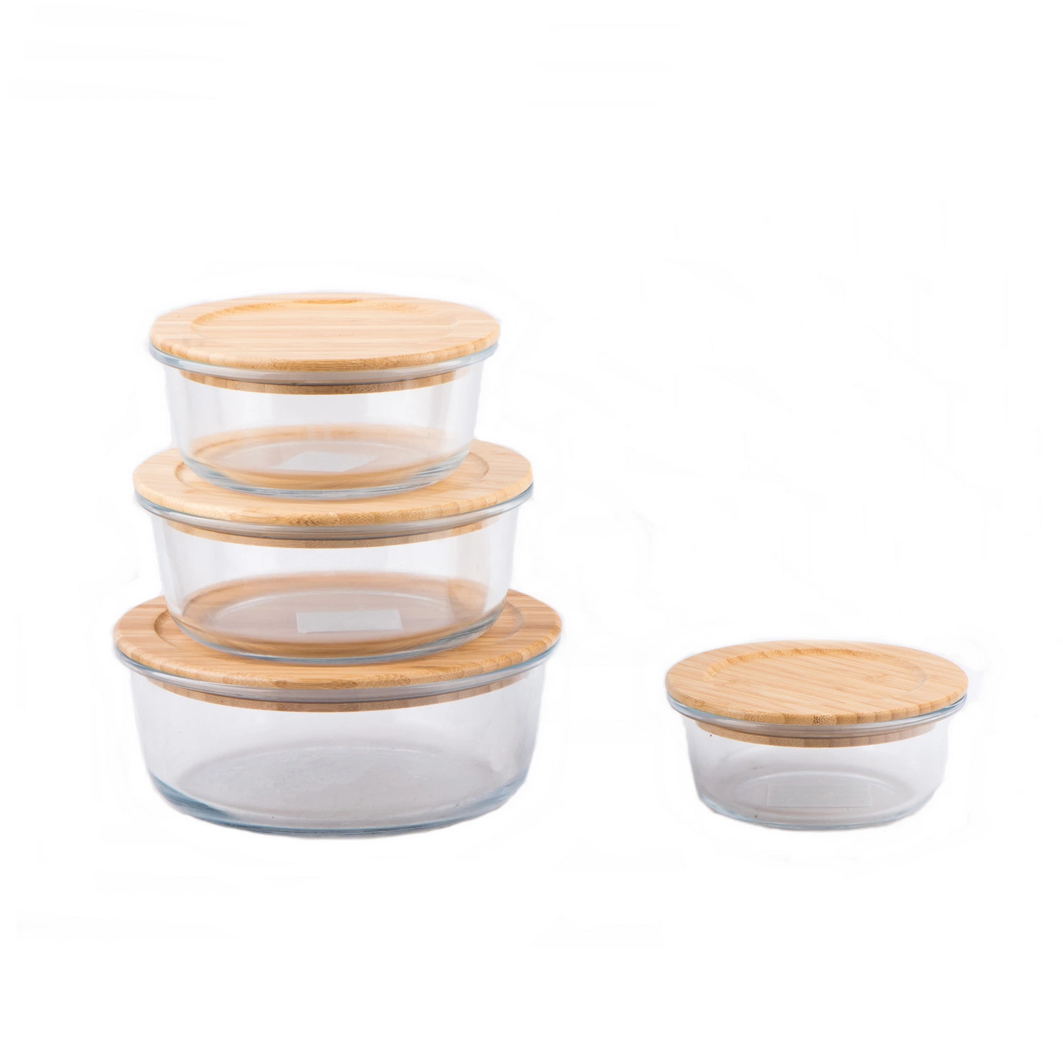 Round Glass Foods Preservation Box / Food Container / Lunch Box with Bamboo Lid