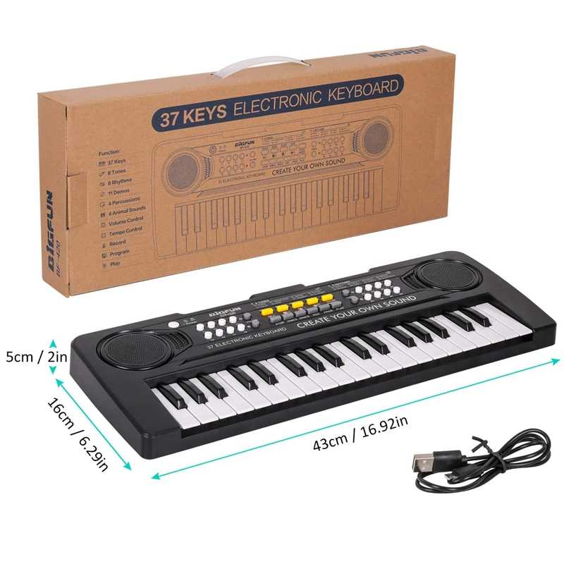 37 Teclas Piano para Niños Juguetes Musicales Piano Negro Teclado de Música Portátil Teclado de Música Electrónico Juguetes Educativos de Aprendizaje Teclados