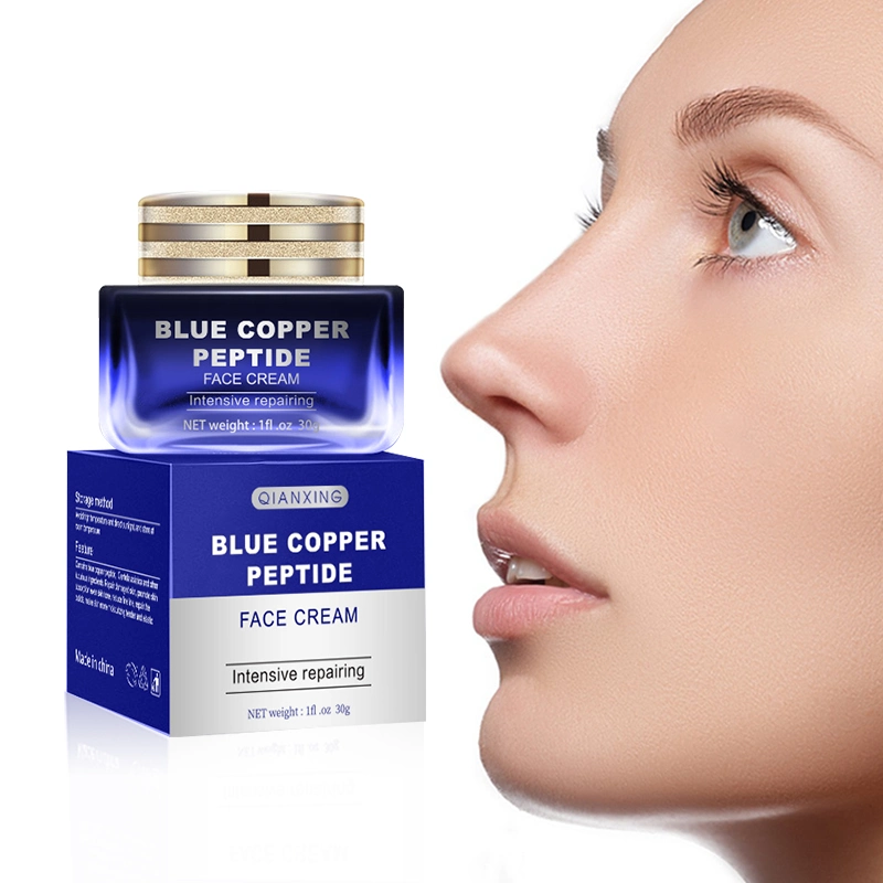 Etiqueta privada Cuidado de la piel Azul Cobre Peptide calmante Reparación facial Crema