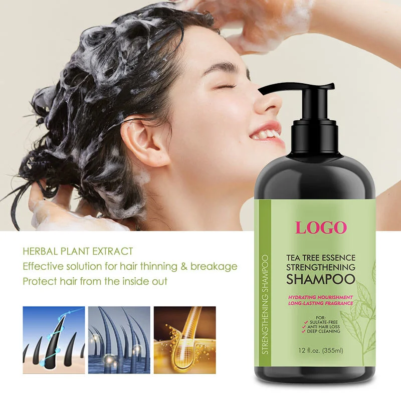 Árbol de Té esencia natural el crecimiento del cabello Shampoo Anti Frizz evitar la Caída del Cabello Limpieza a fondo contra la pérdida del cabello champús cuidado OEM/ODM
