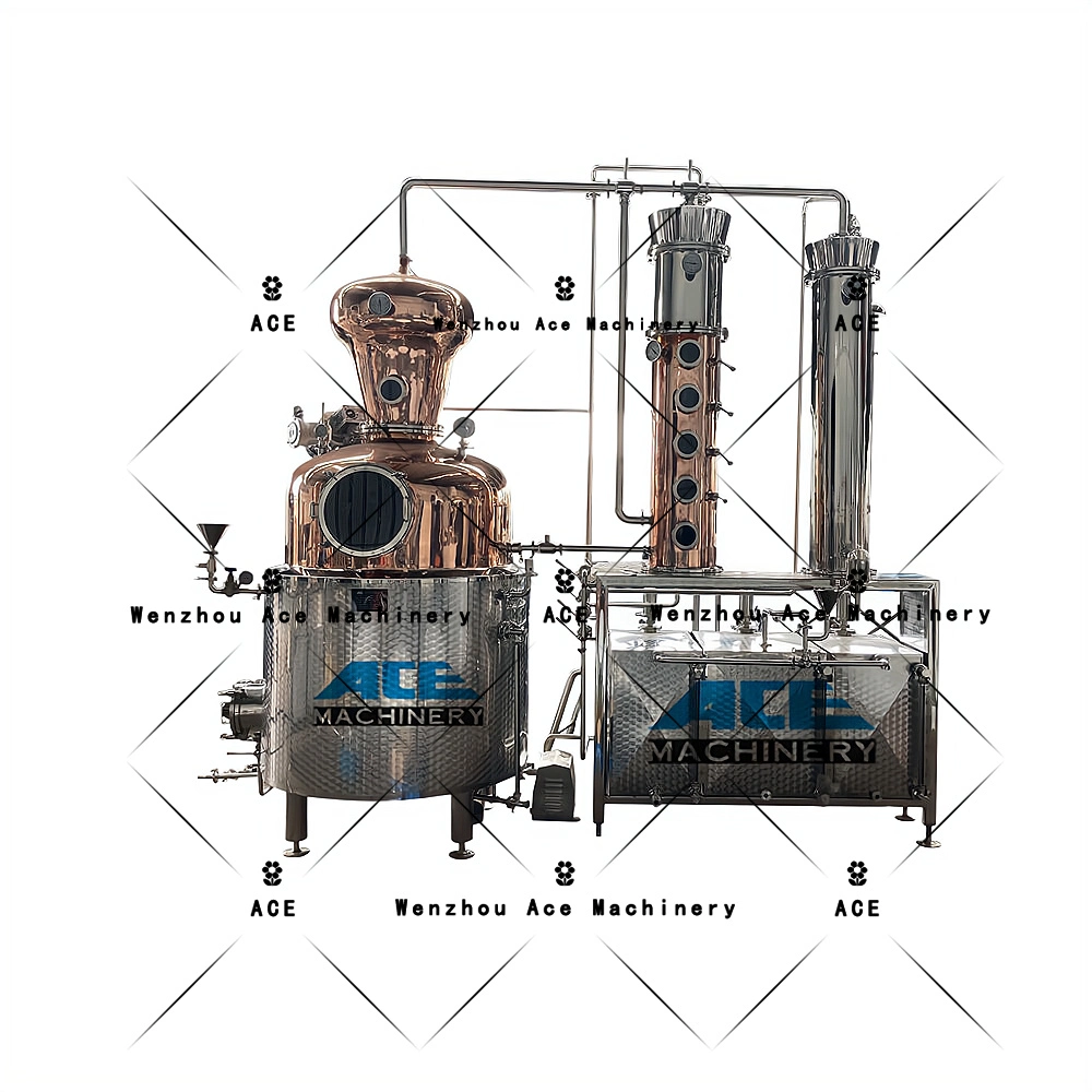 Steam Jacketed Tank/Boiler with Copper Distiller Column and Mixer/Agitator for Distillation Equipment