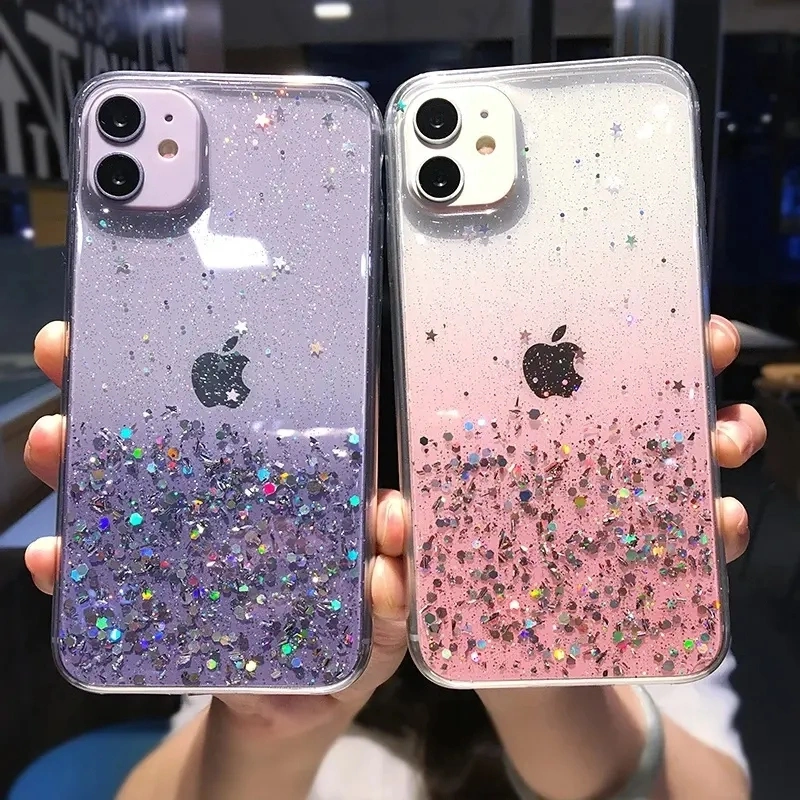 Clear Glitter Phone Case for iPhone 13 12 PRO 11 PRO Max Xs Max Xr X 7 8 Plus 12mini Se 2020 Cute Gradient Rainbow Sequins