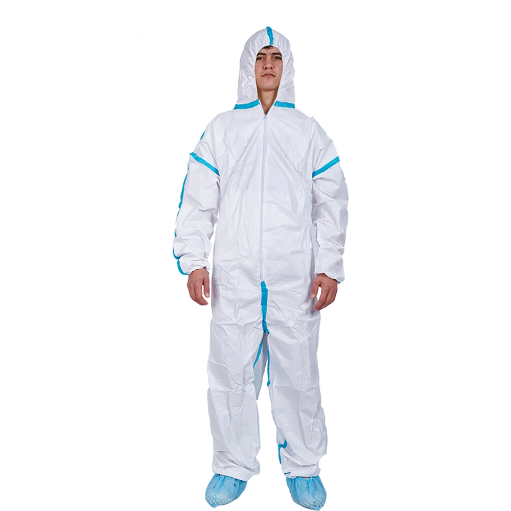 OEM CE Type 5/6 Waterproof Disposable Impervious Non Woven Microporous SMS Workwear Asbestos Removal PPE Coverall Suit