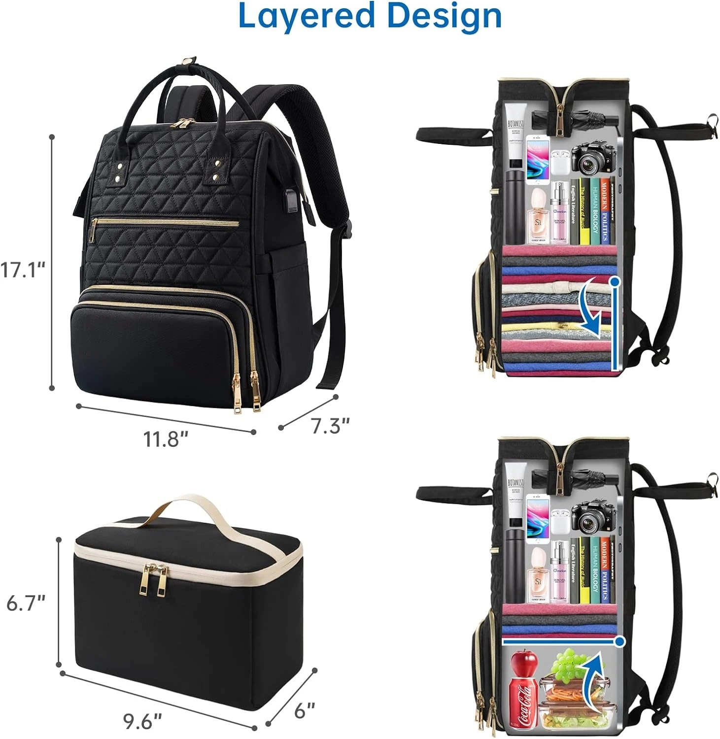 Backpack for Women 15.6 Inch Laptop Backpack with USB Port Teacher Nurse Work Backpack with Cooler Bag Insulated Laptop Bag Gifts for Women and Men