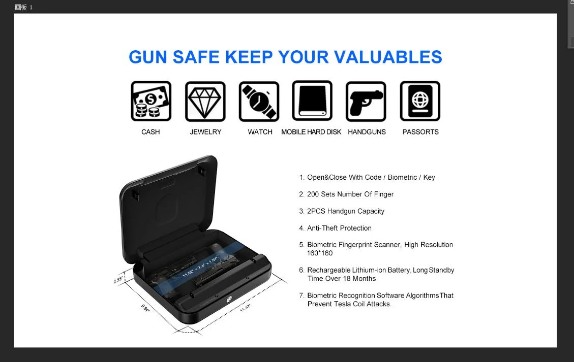 Smart Gun Safe Biometric Fingerprint Gun Safes for Pistols with Two Gun Capacity, Sturdy Quick Access Portable Handgun Safe Box