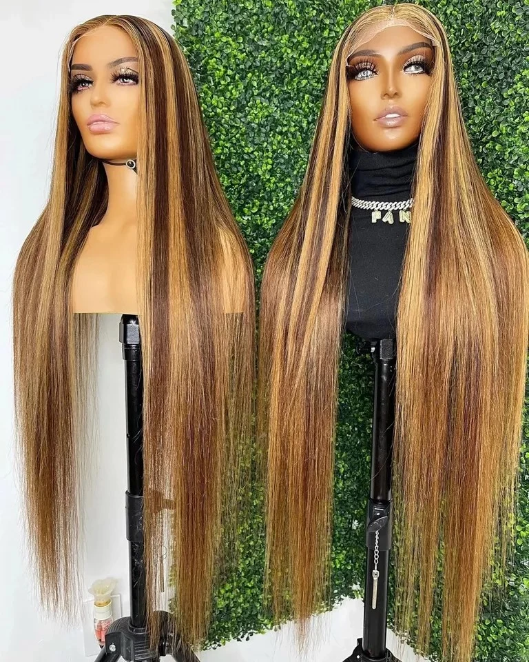 Frontal Wig Honey Brown Ombre Highlight Human Hair Closure Wigs