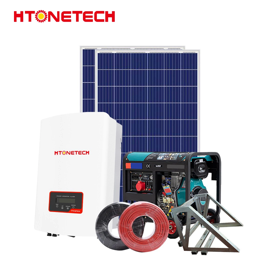 Htonetech Solar Panels 100 Watt Monocrystalline Wholesale/Supplierrs 10kw 3 Phase Hybrid Inverter China Whole House Solar Power System with Fuel Filter Diesel Generator