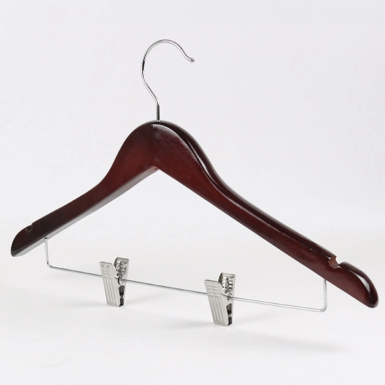 Hotel Hangers: Guestroom Dark Cherry Wooden Top Clothes Hangers of High quality/High cost performance  with Bar for Men's/Women's Coats and Shirts