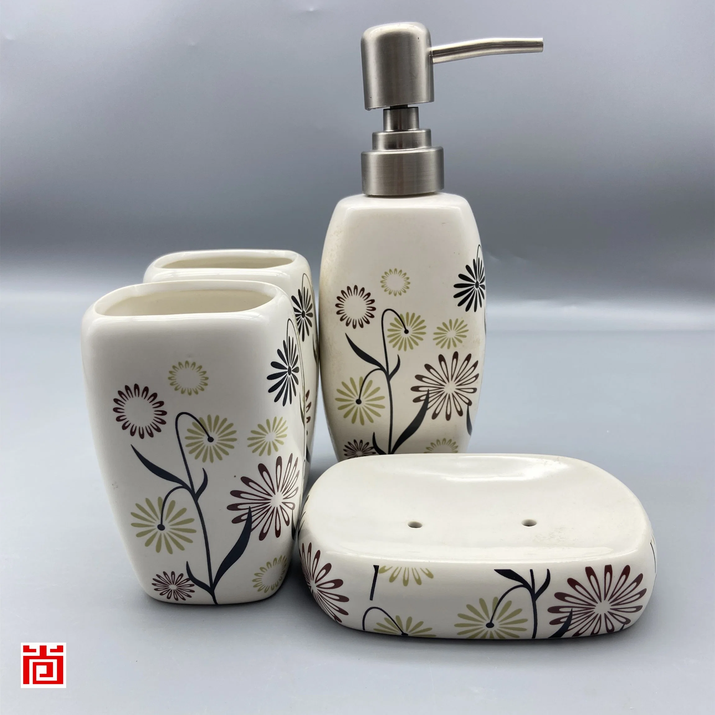 Ceramic Bathroom Set with Beautiful Print Inside a Box