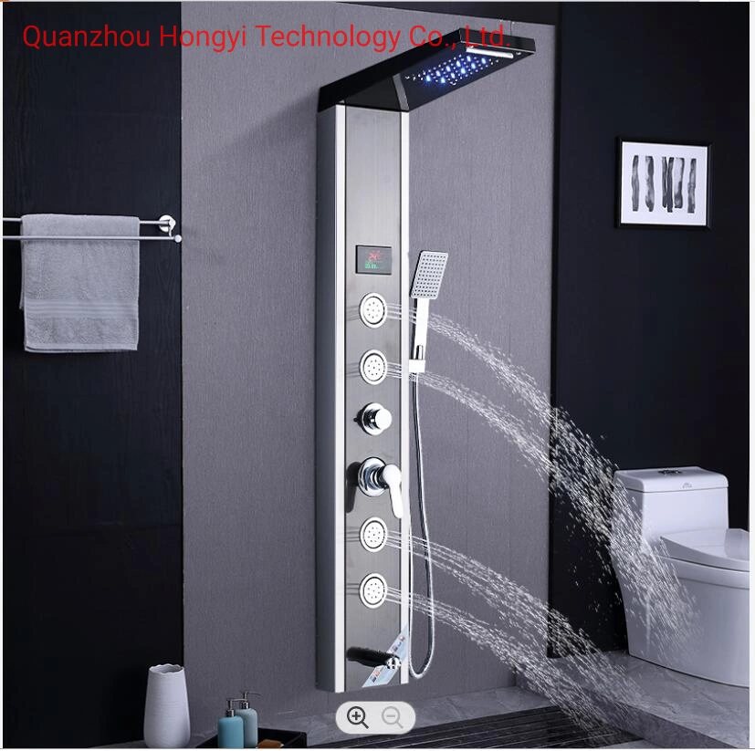 LED Digital Black Body Jets Button Glass Shower Panel with Temperature Control